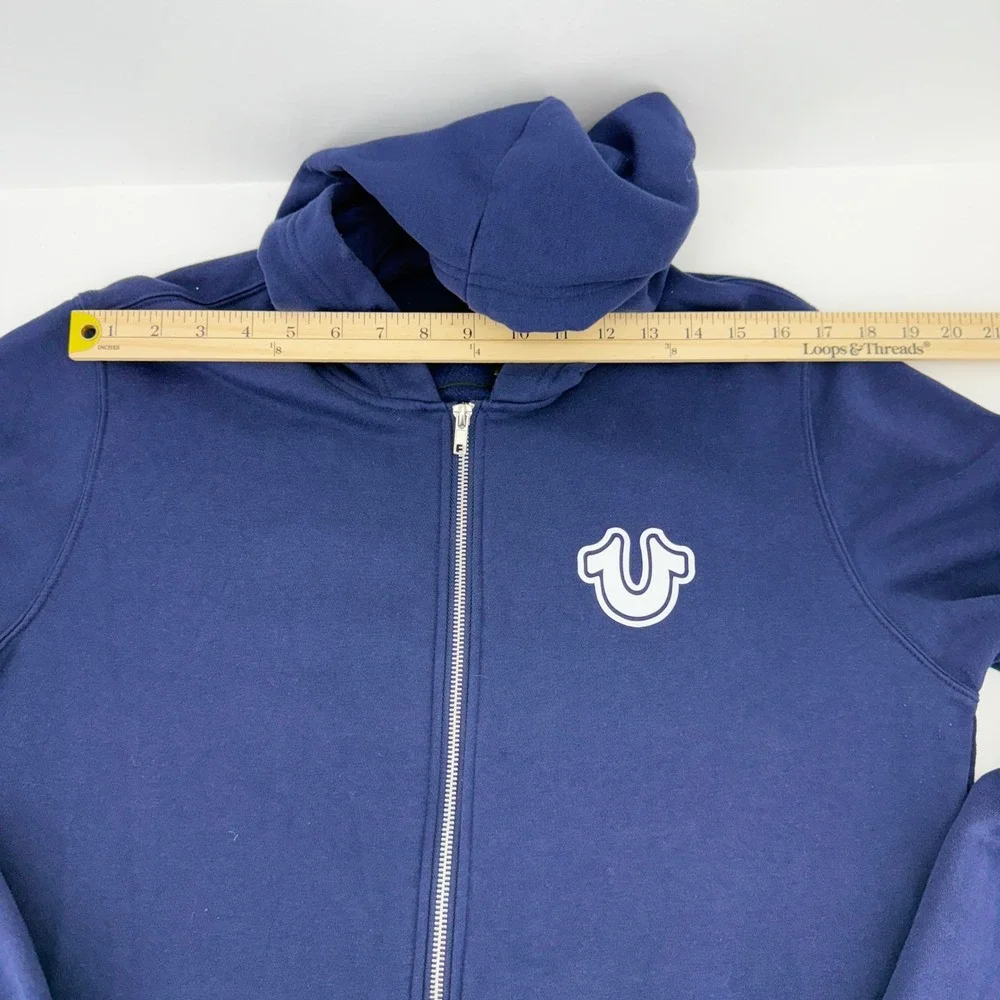 True Religion Zip Hoodie Men XL Navy Blue Good Buddha Graphic Horseshoe Logo New
